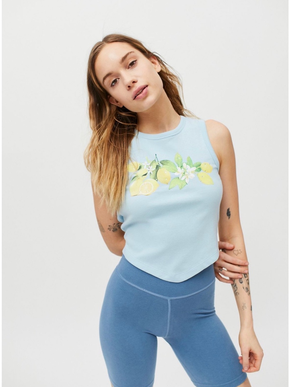 NWT Urban Outfitters Blue Lemon Fruit Open-Back Tank Top